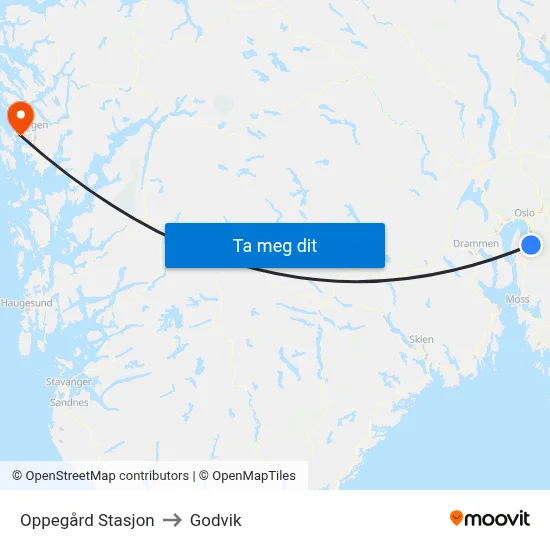 Oppegård Stasjon to Godvik map