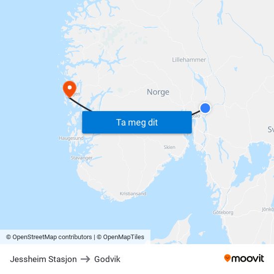 Jessheim Stasjon to Godvik map