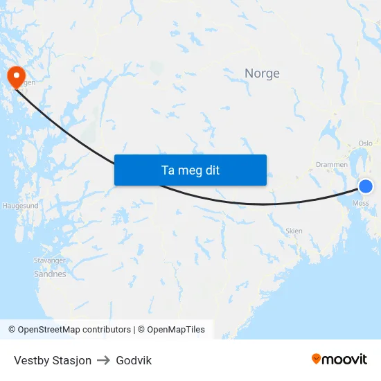 Vestby Stasjon to Godvik map