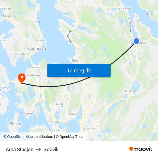 Arna Stasjon to Godvik map