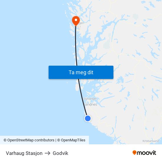 Varhaug Stasjon to Godvik map