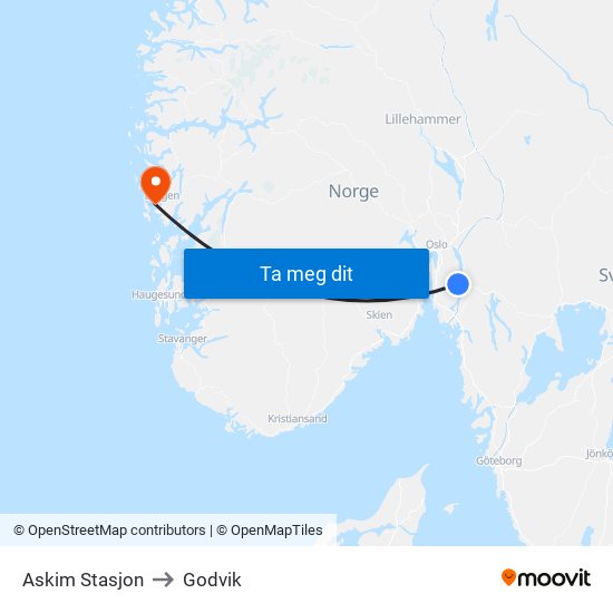 Askim Stasjon to Godvik map