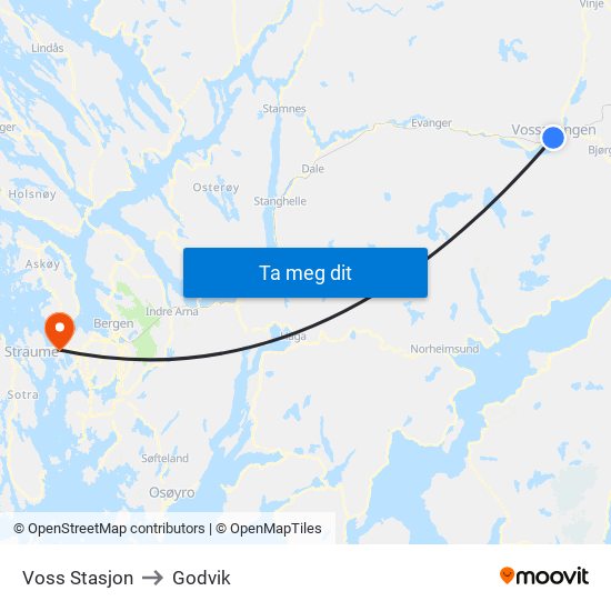 Voss Stasjon to Godvik map
