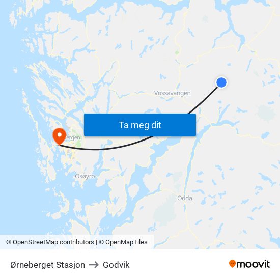 Ørneberget Stasjon to Godvik map