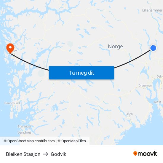 Bleiken Stasjon to Godvik map
