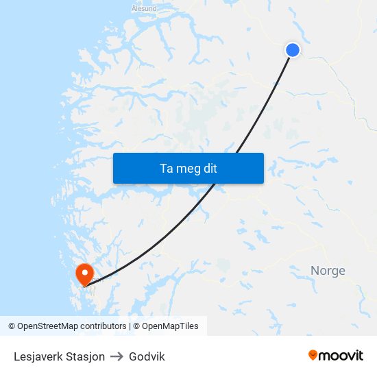 Lesjaverk Stasjon to Godvik map