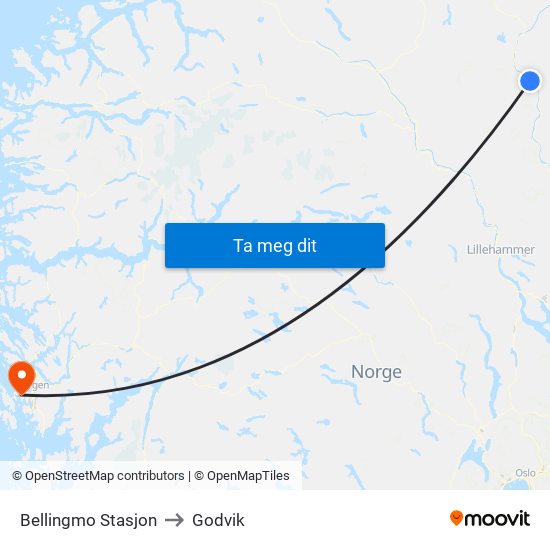 Bellingmo Stasjon to Godvik map