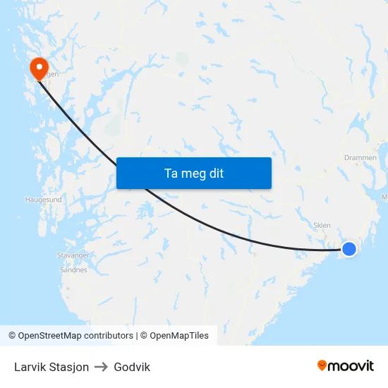 Larvik Stasjon to Godvik map
