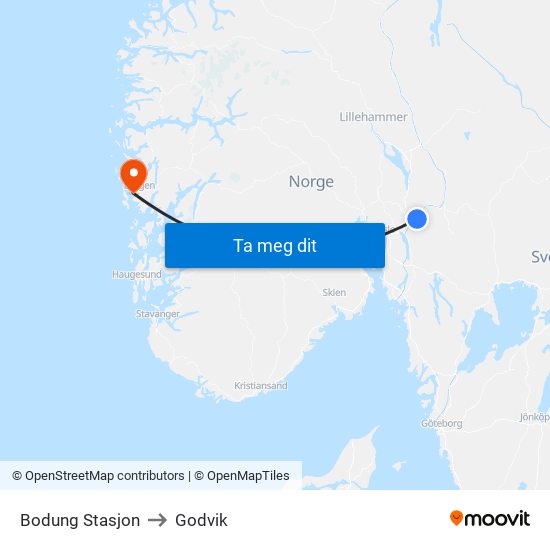 Bodung Stasjon to Godvik map