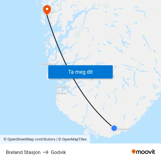 Breland Stasjon to Godvik map