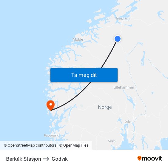 Berkåk Stasjon to Godvik map