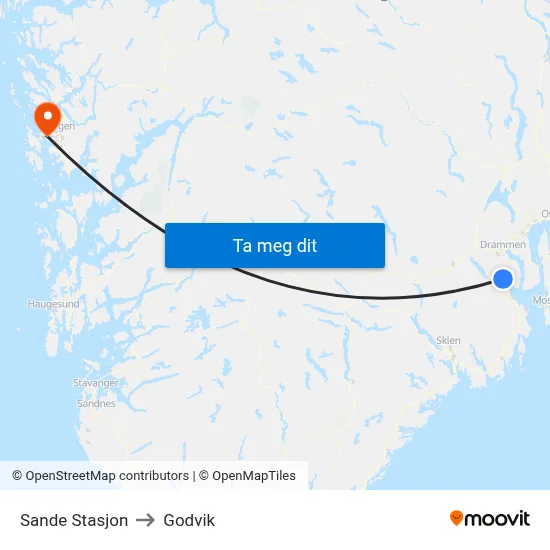 Sande Stasjon to Godvik map