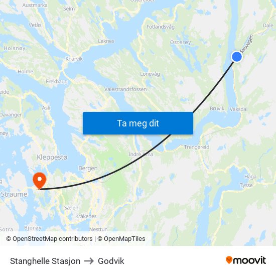 Stanghelle Stasjon to Godvik map
