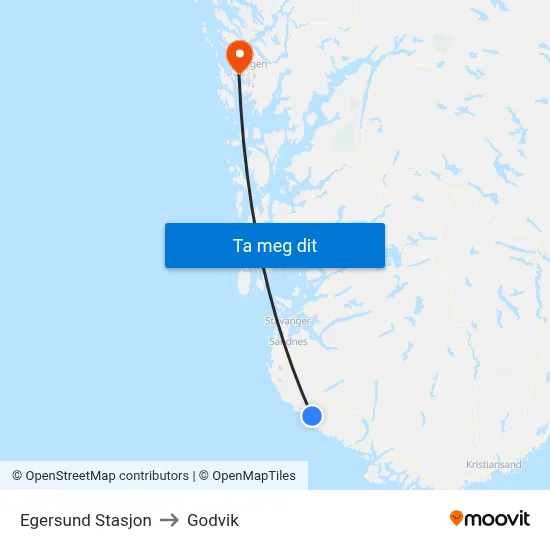 Egersund Stasjon to Godvik map