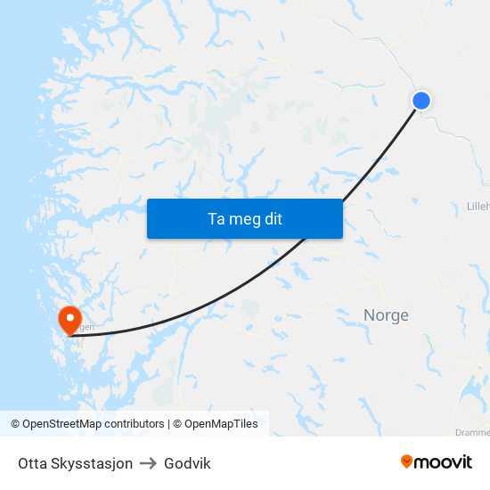 Otta Skysstasjon to Godvik map