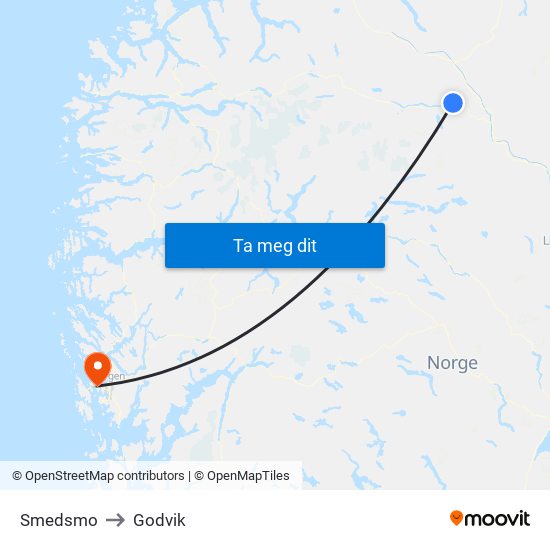 Smedsmo to Godvik map