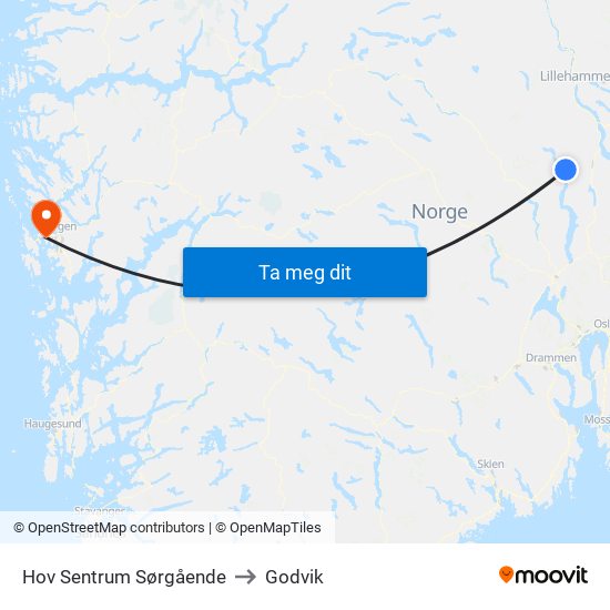 Hov Sentrum Sørgående to Godvik map
