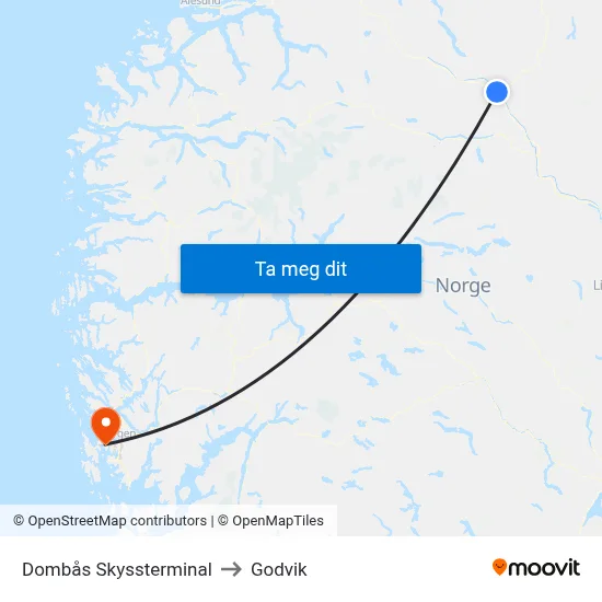 Dombås Skyssterminal to Godvik map