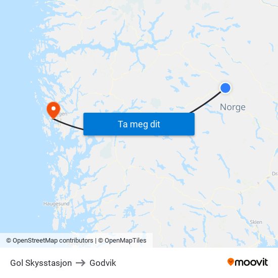 Gol Skysstasjon to Godvik map