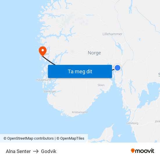 Alna Senter to Godvik map