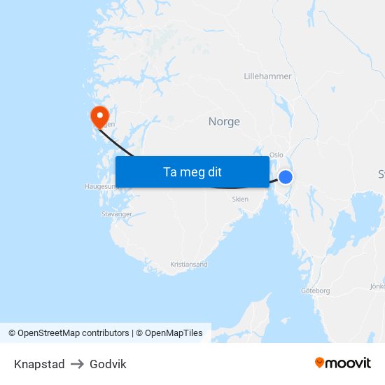Knapstad to Godvik map