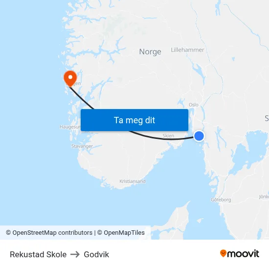 Rekustad Skole to Godvik map