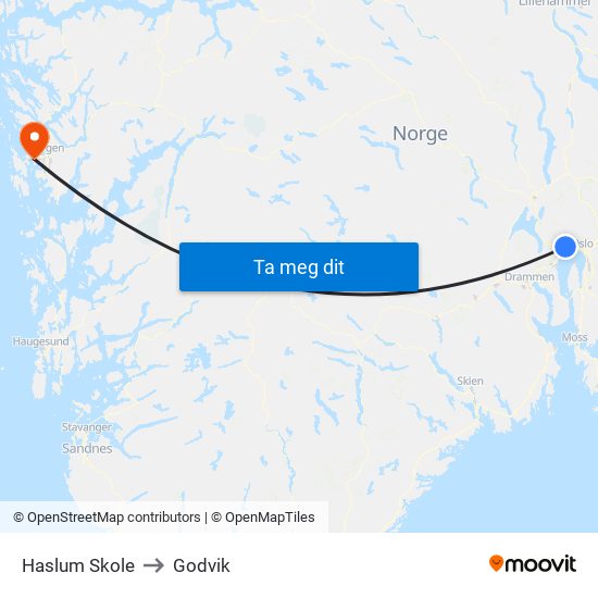 Haslum Skole to Godvik map
