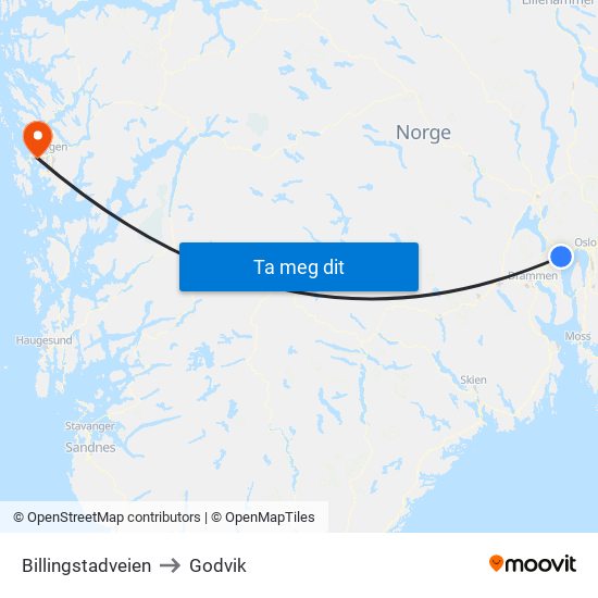 Billingstadveien to Godvik map