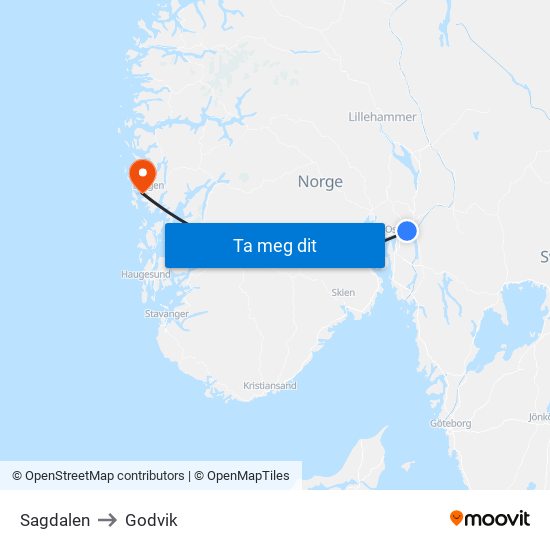 Sagdalen to Godvik map