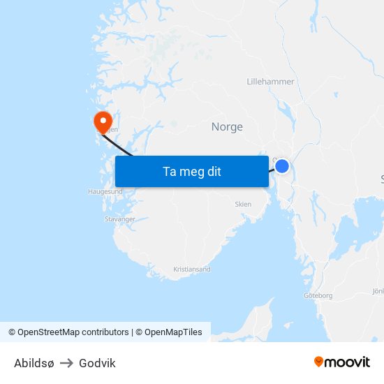 Abildsø to Godvik map