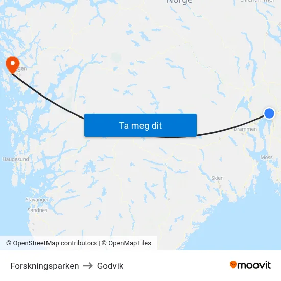 Forskningsparken to Godvik map