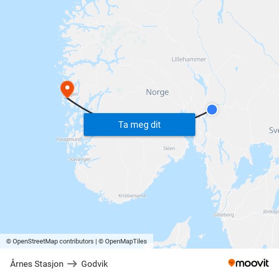 Årnes Stasjon to Godvik map