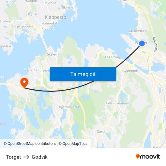 Torget to Godvik map