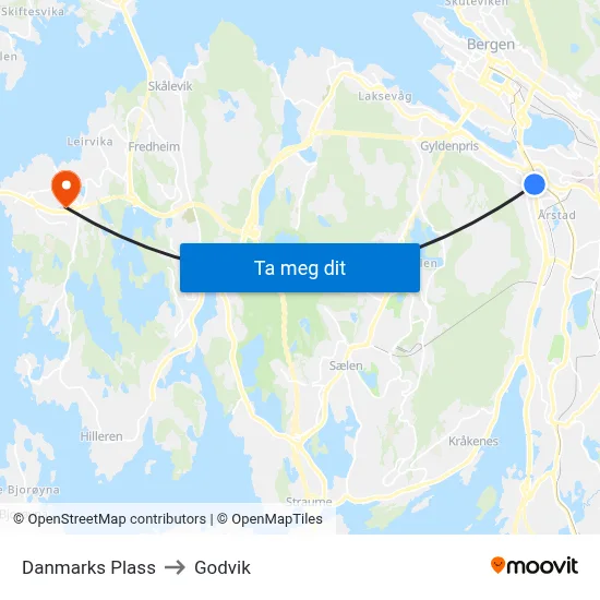 Danmarks Plass to Godvik map