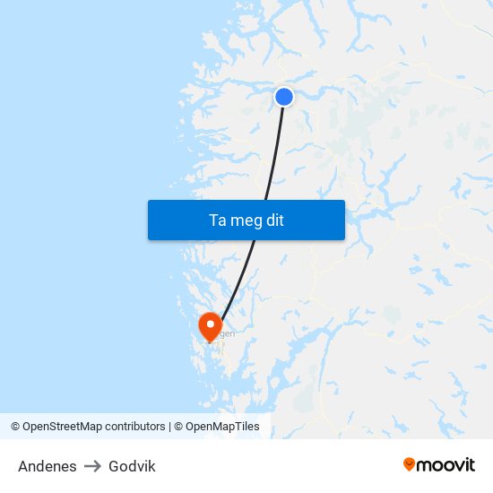 Andenes to Godvik map