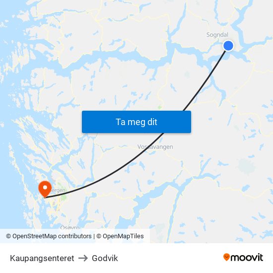 Kaupangsenteret to Godvik map