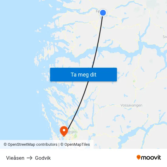 Vieåsen to Godvik map