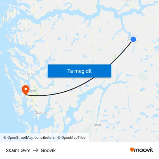 Skaim Øvre to Godvik map