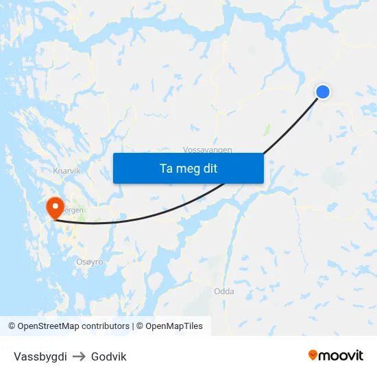 Vassbygdi to Godvik map