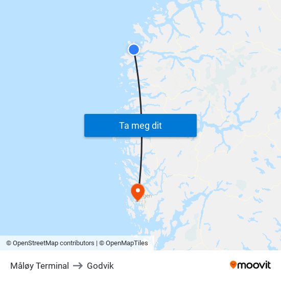 Måløy Terminal to Godvik map