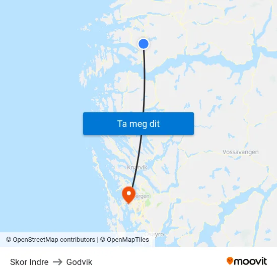 Skor Indre to Godvik map