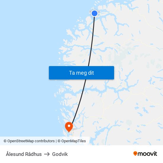 Ålesund Rådhus to Godvik map