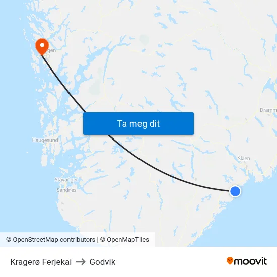 Kragerø Ferjekai to Godvik map