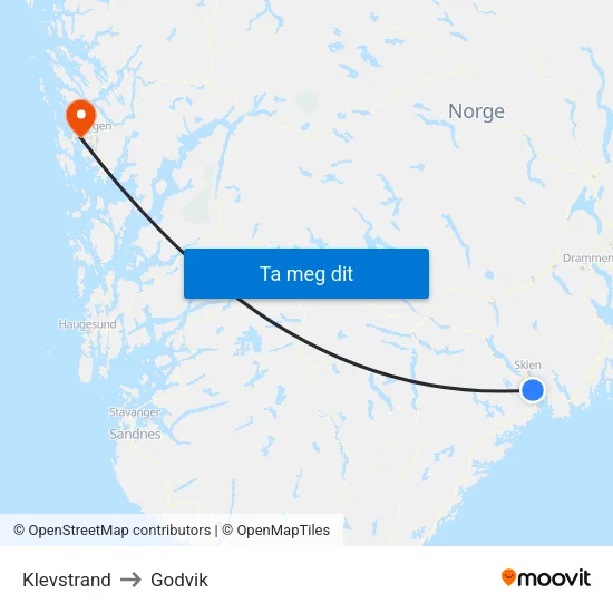 Klevstrand to Godvik map