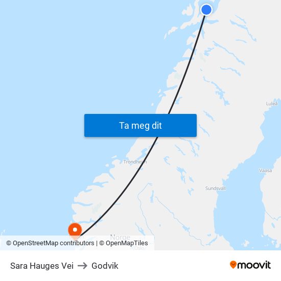 Sara Hauges Vei to Godvik map