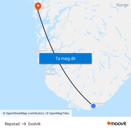 Repstad to Godvik map