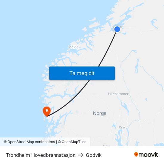 Trondheim Hovedbrannstasjon to Godvik map