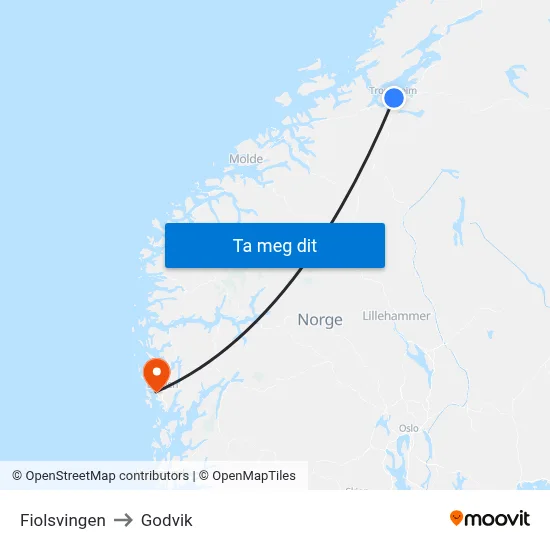 Fiolsvingen to Godvik map