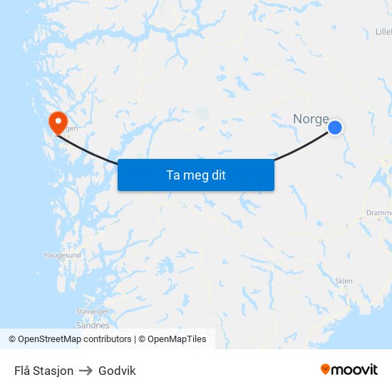 Flå Stasjon to Godvik map