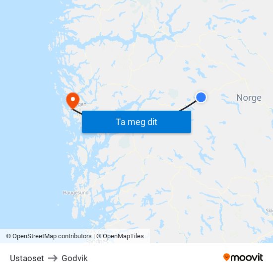 Ustaoset to Godvik map